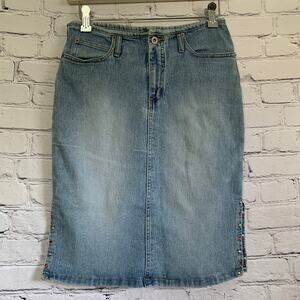 Vintage Y2K Bedazzled Denim Mini Skirt High Waist Size Medium